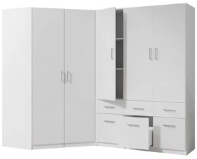 Szafa narożna 5-drzwiowa z 6 szufladami - szer. 254 cm - Biały - BELOMY
