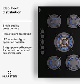 Klarstein Goldflame 75cm Płyta gazowa 5 palników Czarny