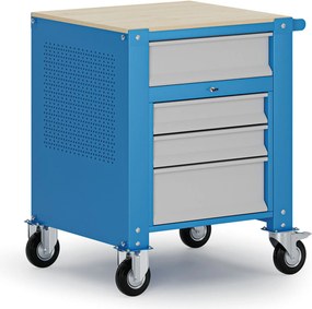 Mobilny kontener G9, 4 szuflady, 675 x 595 x 865-1130 mm, szary/niebieski