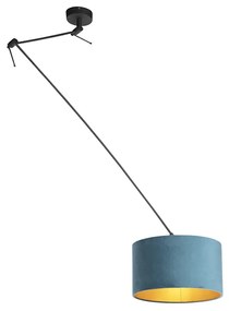 Lampa wisząca czarna z niebieskim aksamitnym kloszem ze złotem 35 cm - Blitz klasyczny/Antyczny Oswietlenie wewnetrzne