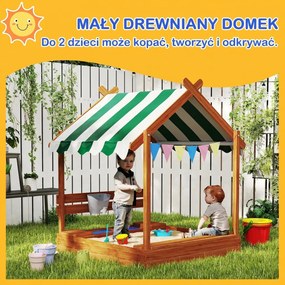 Outsunny Piaskownica z Ochroną Przeciwsłoneczną, Design Domku Zabaw, z Zestawem Zabawkowym, Obrabiane Drewno, 124 x 116 x 146 cm, Pomarańczowa