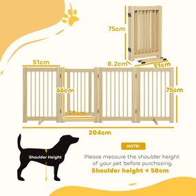 PawHut Wolnostojąca bramka dla psów 4 panele elastyczna drewniana 204x36x75 cm naturalny kolor | Aosom PL