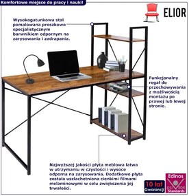 Metalowe biurko z regałem na książki postarzany dąb Ellori