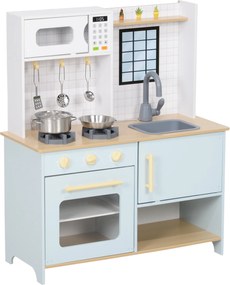 AIYAPLAY Zestaw kuchenny dla dzieci z mikrofalówką, kuchenką i piekarnikiem, akcesoria kuchenne, MDF, stal nierdzewna, Niebieski