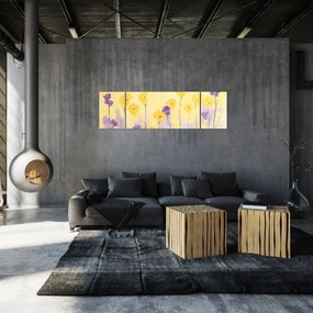 Obraz - Fioletowe i żółte kwiatuszki (170x50 cm)