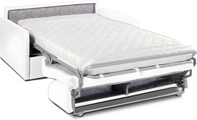Kanapa 2-osobowa rozkładana typu express z białej ekoskóry z siedziskiem z pianki z pamięcią kształtu - Powierzchnia spania 120 cm - Materac 14 cm CALIFE