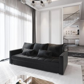 Masseno Sofa SIRO z funkcją spania i pojemnikiem na pościel, Rozkładana sofa - Czarny, KRONOS 07
