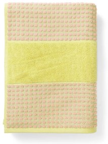 Żółto-różowy ręcznik kąpielowy z bawełny organicznej frotte 70x140 cm Check – JUNA