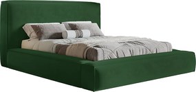Łóżko tapicerowane 160x200 Karano z lamówką - pojemnik i stelaż metalowy - welur, zielony (Amor Velvet 4311)