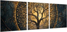 Obraz – Drzewo ze złotą aurą (z zegarem) (90x30 cm)