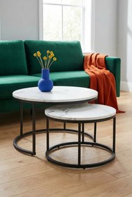 Zestaw nowoczesnych biały stolików marmur H7-N84