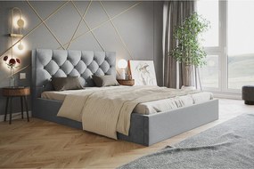 Łóżko dwuosobowe 180x200 Molly z pojemnikiem - welur, stelaż drewniany - jasny szary (Amor Velvet 4318)