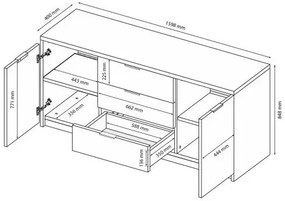 Szara długa komoda z 3 szufladami szara lawa połysk R1-R89