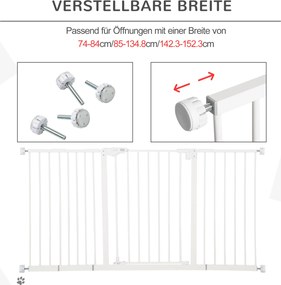PawHut Bramka Ochronna dla Psów, Rozszerzalna, Montaż Na Zacisk, Metal, 136x76cm, Biały