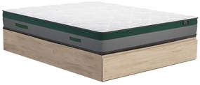 Zestaw 140 x 190 cm stelaż z jasną naturalną skrzynią i szufladą + materac o grub. 22 cm ze sprężynami kieszeniowymi - PRESTIGE marki YSMÉE