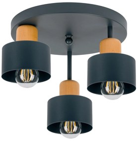 Antracytowa lampa sufitowa, trzypunktowy spot DBU3030AN z drewna i met