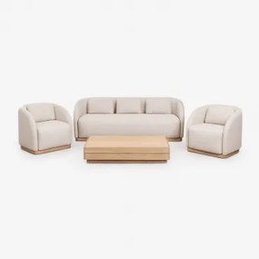 Zestaw Ogrodowy Z 3-osobową Sofą, 2 Fotelami Oraz Prostokątnym Stolikiem Kawowym 130x75 Cm Z Drewna Akacjowego Verona Jasny Akacjowy Brąz - Sklum