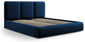 Ciemnoniebieskie aksamitne tapicerowane łóżko dwuosobowe ze schowkiem i stelażem 140x200 cm Brody – Mazzini Beds