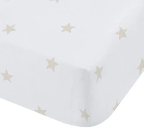 Biało-beżowe bawełniane prześcieradło dziecięce jednoosobowe z gumką 90x190 cm Mini Star &amp; Stripes – Bianca