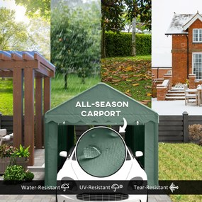 Outsunny Przenośny Carport 3x6 m, Schronienie dla pojazdów z 2 Wejściami, Dachem z Poliestru, dla Samochodów, Łodzi, Narzędzi Ogrodowych, Ciemnozielony