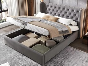 Łóżko tapicerowane welurowe 140x190cm z stelażem na listwach - Szare