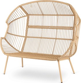 Fotel ogrodowy 2-osobowy kokon Belira, technorattan, boho, z szarymi poduszkami