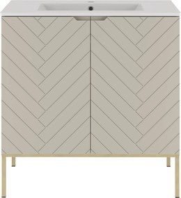 Szafka z umywalką wpuszczaną Aspen 08, cashmere/złoty, 80 cm - zestaw 3