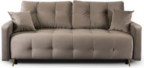 Sofa z Funkcją Spania SEUL Rozkładana Dwuosobowa Welurowa Beżowa Nowoczesna do Salonu