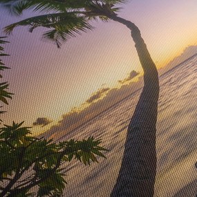 Obraz palmy na plaży (z zegarem) (90x30 cm)
