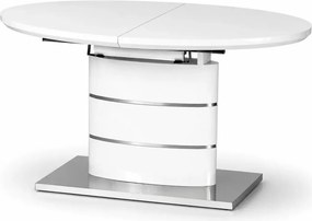 Rozkładany owalny stół Nimbus 140-180 cm w biały połysku z MDF lakierowanego ze srebrnymi detalami
