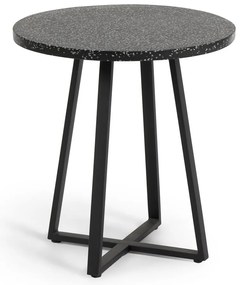 Czarny stół ogrodowy z kamiennym blatem Kave Home Tella, ø 70 cm