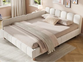 Tapicerowane łóżko dziecięce 140x200cm - z pikowanym wezgłowiem i barierkami bezpieczeństwa - nogi z litego drewna - z weluru - beżowy