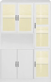 Wysoka witryna kredensowa z 6 drzwiami i 1 przegrodą - diody LED - drewno MDF - biały - 120 x 40 x 200 cm