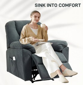 HOMCOM Elektryczny Fotel Relaksacyjny z Funkcjami Masażu i Ogrzewania, Wygodny Fotel z Portem USB, Kieszeń Boczna, Szary