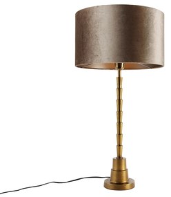 Lampa stołowa brązowa z aksamitnym abażurem taupe 35 cm - Pisos ArtDeco Oswietlenie wewnetrzne