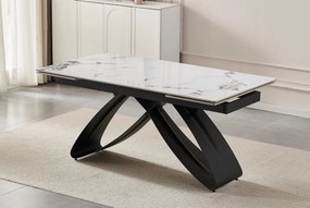 Rozkładany stół z ceramicznym blatem Luigi 160-240 cm, biały marmur/czarny