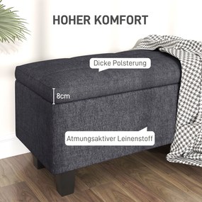 HOMCOM Tapicerowana Ławka z Miejscem do Przechowywania w Wyglądzie Lnu, z Nogami z Drewna Kauczukowego, do Salonu, Sypialni, Przedpokoju, Ciemnoszary