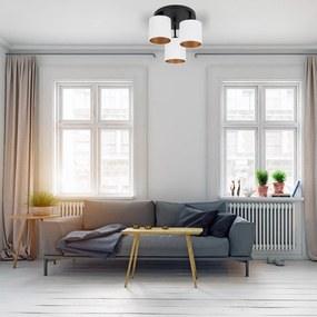 Lampa sufitowa czarna trzypunktowa z białymi abażurami C-3030SC-WEWEWE