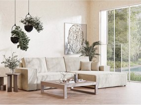 Kremowy rozkładany/ze schowkiem narożnik z tkaniny szenilowej (prawostronny/z szezlongiem) Maze – Maison de Rêve