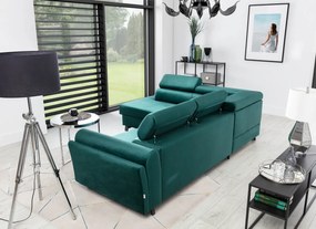 Narożnik z funkcją spania KAIROS VELVET zielony lewy ELTAP