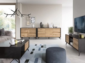 Komoda GALAXY 2D 104 cm czarna/dąb evoke PIASKI Meble