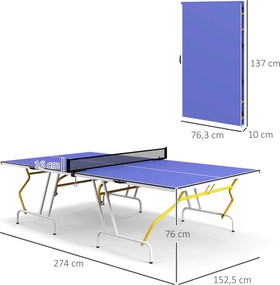 SPORTNOW Stół tenisowy składany z akcesoriami rakietki piłki siatka niebieski 274x152x76 cm | Aosom PL