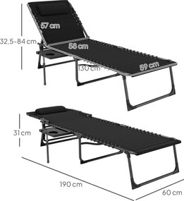 Outsunny Leżak składany ogrodowy z poduszką, 5-stopniowa regulacja oparcia, do 120 kg | Aosom PL