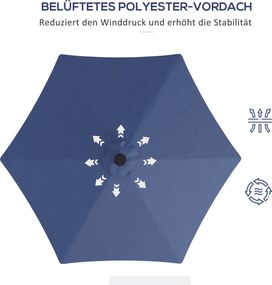 Outsunny Parasol ogrodowy, parasol z lampkami LED, modułem słonecznym, odporny na pogodę, z pokrowcem, Ø290 x 260 cm, Granatowy