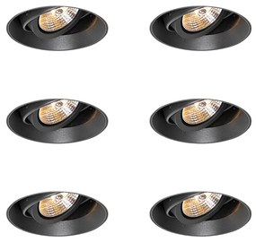 Zestaw 6 nowoczesnych reflektorów wpuszczanych czarnych GU10 AR70 okrągłych bezramkowych - Oneon