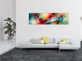 Obraz – Abstrakcja z czerwienią (170x50 cm)