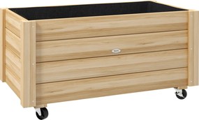 Outsunny Grządka podwyższona, odporna na warunki atmosferyczne, 4 kółka, naturalne drewno, 89 x 48 x 47 cm | Aosom PL