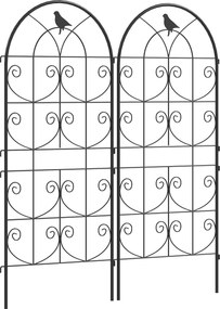 Metalowa Pergola Outsunny, Zestaw 2szt. do Wbijania, Odporna na Rdzę, z Motywem Ptaków na Rośliny Pnące 50x120 cm, Czarna