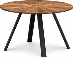 Stół okrągły Kioto 120 cm orzech – loftowy, MDF okleina naturalna, czarne nogi stalowe