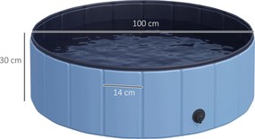 PawHut Basen dla psów Niebieski brodzik kąpielowy Ø100x30cm Plastik i drewno | Aosom PL